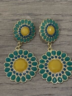 Francesca’s Yellow & Teal Floral Drop Earrings - Women Jewelry